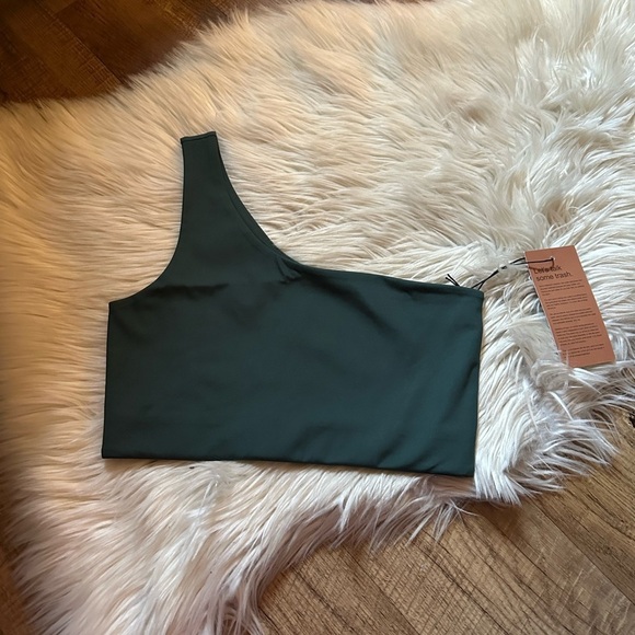GIRLFRIEND COLLECTIVE Bianca One Shoulder Sports Bra In Moss Green - Picture 3 of 4
